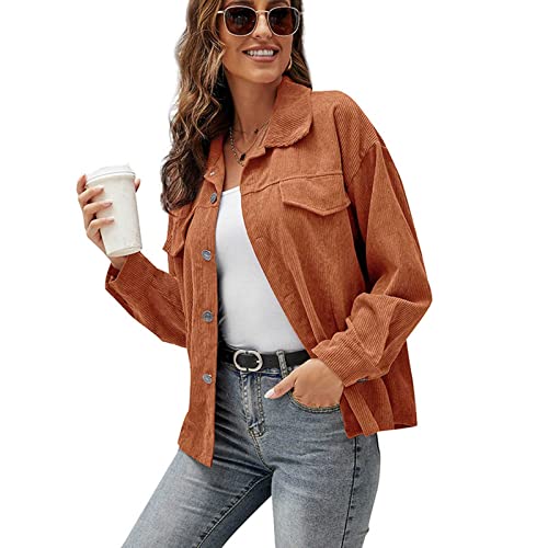 Cordhemd Damen Oversize Shirt mit Taste Hemdjacke Langarm Lose Revers, Frühling Herbst Hemd Outwear von DNJKH