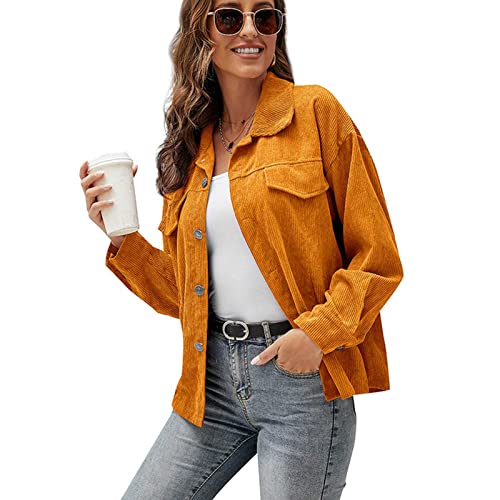 Cordhemd Damen Oversize Shirt mit Taste Hemdjacke Langarm Lose Revers, Frühling Herbst Hemd Outwear Cordhemd Damen Oversize Shirt mit Taste Hemdjacke Langarm Lose Revers, Frühling Herbst Hemd Outwear von DNJKH