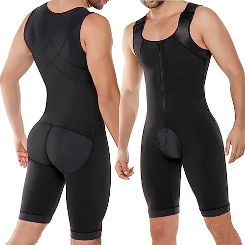 DNJKH Herren Body Shaper Kompressions-Unterhemd Butt Lifter Miederhose Bauchweggürtel Bodysuit Taille Trainer Ganzkörperformer Übergröße, black-6XL von DNJKH