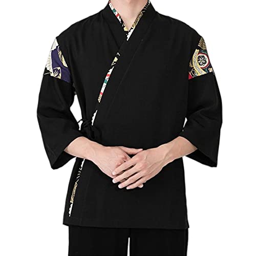 DNJKH Kimono Kochjacke Herren Bäckerjacke Japanischer Stil Kellner Oben Arbeitskleidung Verschleißfest DNJKH Kimono Kochjacke Herren Bäckerjacke Japanischer Stil Kellner Oben Arbeitskleidung Verschleißfest von DNJKH