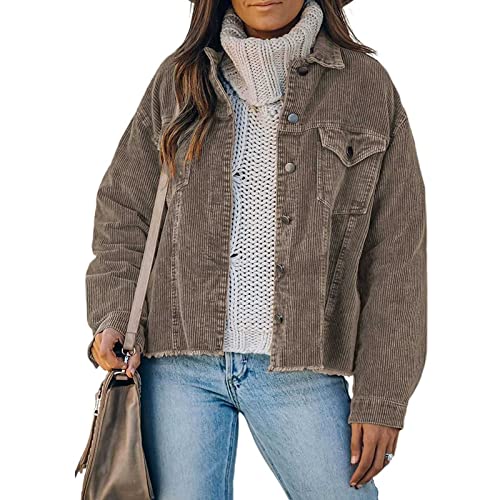 Damen Cordjacke Langarm Revers Blusen mit Knöpfen Hemdjacke Damen Cordhemd Bluse Jacke Freizeitjacke mit Taschen Damen Cordjacke Langarm Revers Blusen mit Knöpfen Hemdjacke Damen Cordhemd Bluse Jacke Freizeitjacke mit Taschen von DNJKH