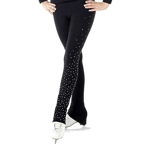 Mädchen Damen Eiskunstlaufhose mit Strasssteinen Schlittschuhhose Fleecefutter Rollkunstlauf Strumpfhose Leggings von DNJKH