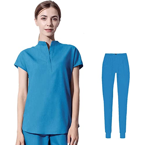 Stretch Damen Still-Set Stehkragen Mode Medizin Arzt Uniform Schlupfjacke Oberteil mit Hose Medizinische Berufsbekleidung von DNJKH