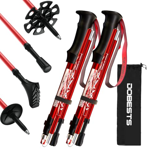 DOBESTS Wanderstöcke, Nordic Walking Stöcke Aluminium & Carbon, mit extra Gummipuffer und Tragebeutel, Faltbare Leichte Trekkingstöcke für Damen und Herren, Wanderstock Verstellbar 110cm-130cm, Rot von DOBESTS