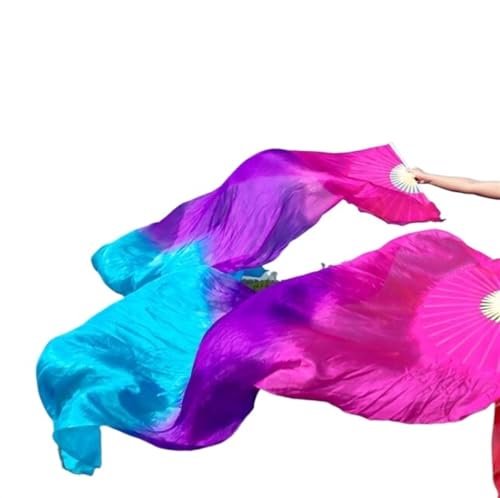 DOBRVVGT SchleierfäCher,FäCherschleier 180 cm langer Fächerschleier aus Seide for den orientalischen Tanz, Paare aus schwarz-weißer Tanzseide(14,180X90CM) von DOBRVVGT