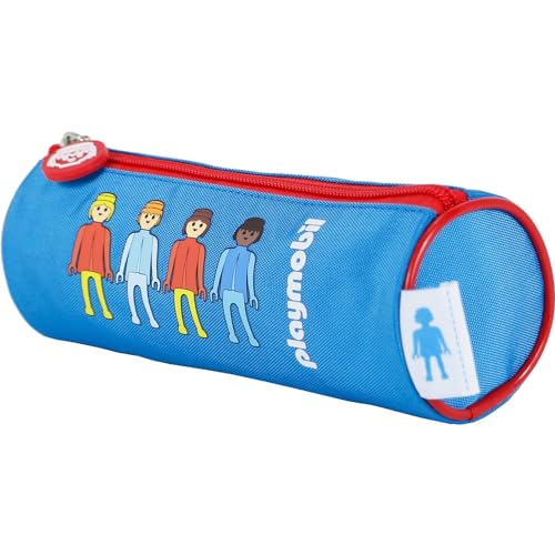 DOHE - Rundes Schulmäppchen - Reißverschluss, offiziell lizenziert, strapazierfähiges Polyester, 21x7,5x7,5 cm, Schulmaterial - Playmobil Core - Blau DOHE - Rundes Schulmäppchen - Reißverschluss, offiziell lizenziert, strapazierfähiges Polyester, 21x7,5x7,5 cm, Schulmaterial - Playmobil Core - Blau von DOHE