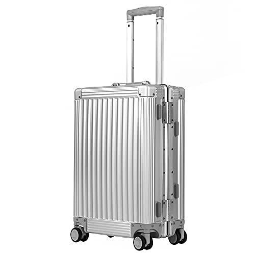 DOMINOX Aluminium Handgepäck Koffer Silber, Trolley Handgepäck mit Spinner-Rädern, Reisekoffer mit Aluminiumrahmen, Integriertes TSA-Schloss(Vertikaler Kornstil, 20IN) DOMINOX Aluminium Handgepäck Koffer Silber, Trolley Handgepäck mit Spinner-Rädern, Reisekoffer mit Aluminiumrahmen, Integriertes TSA-Schloss(Vertikaler Kornstil, 20IN) von DOMINOX
