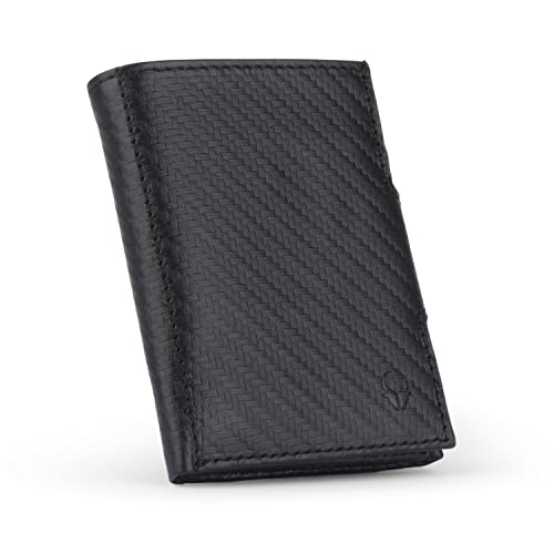 DONBOLSO Mini Portemonnaie - Slim Wallet - RFID Schutz - Geldbeutel für Herren und Damen - Bis 11 Karten - Carbon-Leder - Münzfach - Schwarz von DONBOLSO