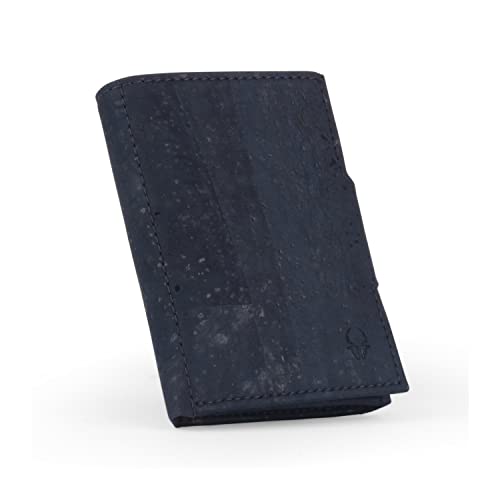 DONBOLSO Wallet NextGen Korkleder - Vegan Leather Slim Geldbörse - Geldbeutel mit RFID Schutz aus veganem Leder - Kartenetui bis 11 Karten - Mini Portemonnaie für Herren und Damen - Kork Blau von DONBOLSO