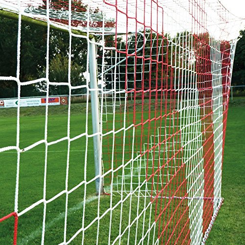 Fußballtornetz 7,5 x 2,5 m Tiefe Oben 0,80 / unten 2,00 m, zweifarbig, PP 4 mm ø, rot/weiß von DONET