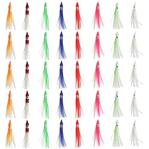DONGKER Angelköder Set, 40 Stück Leuchtende Oktopus Schleppköder, 9cm Lange, 8 Farben, Silikon Trolling-Köder zum Angeln von Barschen fur Salzwasser und Süßwasser DONGKER Angelköder Set, 40 Stück Leuchtende Oktopus Schleppköder, 9cm Lange, 8 Farben, Silikon Trolling-Köder zum Angeln von Barschen fur Salzwasser und Süßwasser von DONGKER