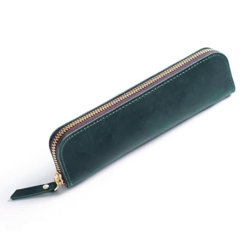 DONGKER Leder Federmappe, Vintage Federmäppchen, Stifte-Etui, Retro Stiftemäppchen mit 4 Stift-Schlaufen und Reißverschluss für Kugelschreiber, Füller, Pinsel etc. von DONGKER