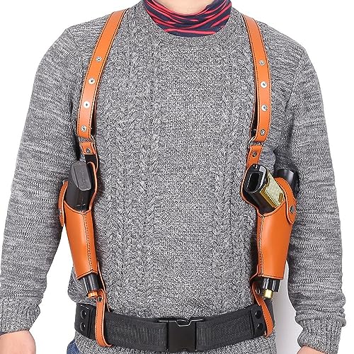 Schulterholster, Doppel Pistolen Schulterholster aus PU-Leder, verdecktes Trageholster verstellbares vertikales Pistolenholster für rechte und Linke Hand von DONGKER