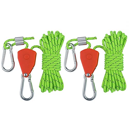 DONGKER Seil Ratsche, 2 Stück 4mm Reflektierend Abspannseile Seil, 4M Abspannleine Zeltschnur mit Spanner Einsteller für Zelt Zeltplane Camping (Grün) von DONGKER