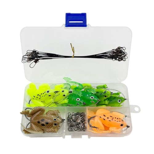 Froschköder Set, Künstlicher Silikon Frosch Angelköder Set mit 10 Frosch Fischköder, 10 Verbindungsstücken und 10 Ködervorfächern zum Angeln von Barsch, Hecht, Süßwasser und Salzwasser Froschköder Set, Künstlicher Silikon Frosch Angelköder Set mit 10 Frosch Fischköder, 10 Verbindungsstücken und 10 Ködervorfächern zum Angeln von Barsch, Hecht, Süßwasser und Salzwasser von DONGKER