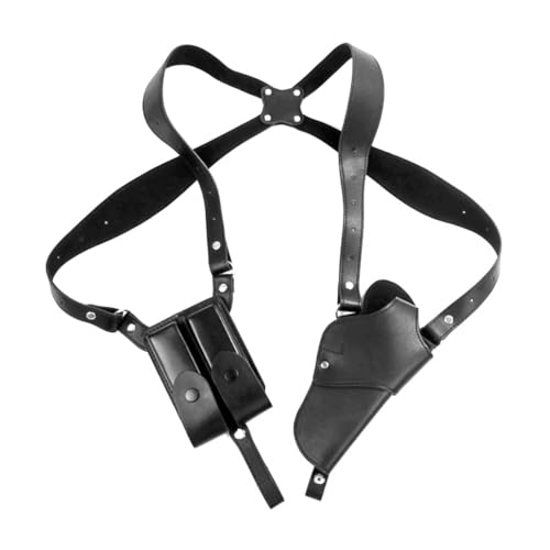 Schulterholster, vertikales Leder Pistolenholster verstellbare für verdecktes Tragen mit doppelter Magazintasche für 1911 92 96, G 48 45,43,19, QSZ92 und die meisten Arten von Pistolen Schulterholster, vertikales Leder Pistolenholster verstellbare für verdecktes Tragen mit doppelter Magazintasche für 1911 92 96, G 48 45,43,19, QSZ92 und die meisten Arten von Pistolen von DONGKER