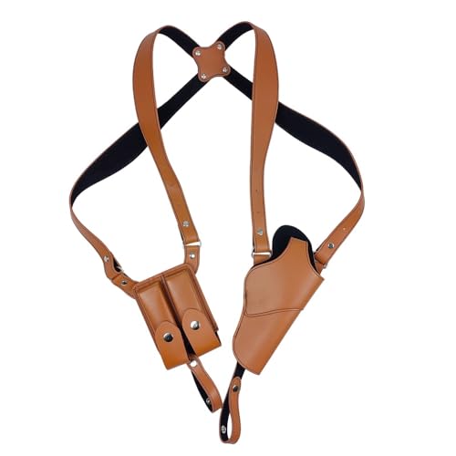 Schulterholster, vertikales Leder Pistolenholster verstellbare für verdecktes Tragen mit doppelter Magazintasche für 1911 92 96, G 48 45,43,19, QSZ92 und die meisten Arten von Pistolen Schulterholster, vertikales Leder Pistolenholster verstellbare für verdecktes Tragen mit doppelter Magazintasche für 1911 92 96, G 48 45,43,19, QSZ92 und die meisten Arten von Pistolen von DONGKER