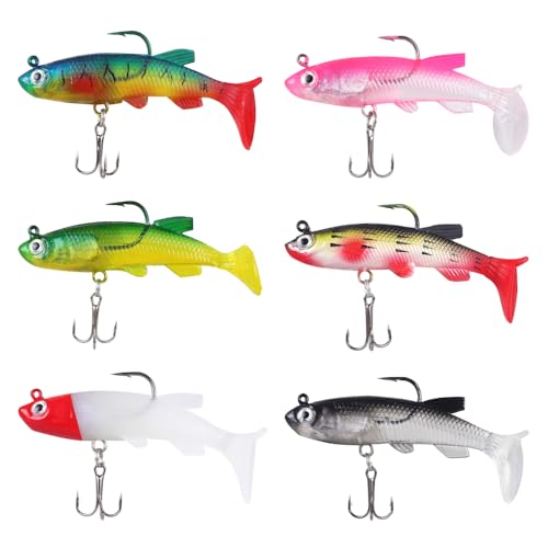 Weiches Angelköder-Set, 6 Stück Fischköder mit Jigkopf, Kunstköder für Süßwasser, Forelle, Barsch, Lachs, Geschenk für Männe Weiches Angelköder-Set, 6 Stück Fischköder mit Jigkopf, Kunstköder für Süßwasser, Forelle, Barsch, Lachs, Geschenk für Männe von DONGKER