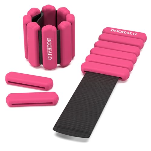 DOOHALO Knöchelgewichte für Damen, verstellbare Gewichte, Arm-Bein, gewichtete Armbänder für Walking, Pilates, Yoga, Aerobic, 2 Stück im Set, 0,9 kg pro Set, Rot von DOOHALO