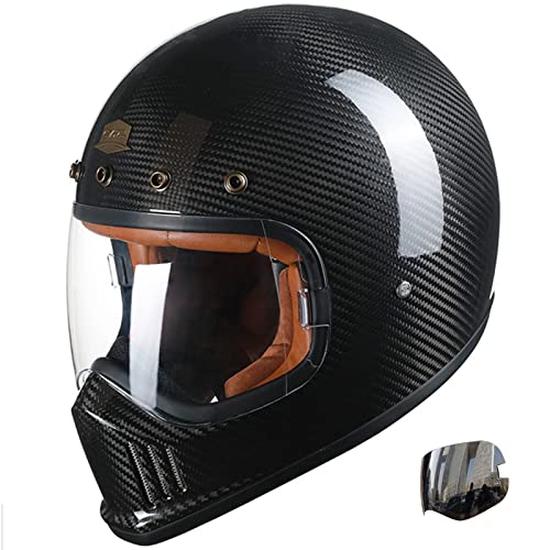 Kohlefaser-Motorrad-Integralhelm für Erwachsene, Männer, Frauen, DOT/ECE-zugelassener Motocross-Rennhelm, herausnehmbares Futter mit 2 Gläsern,Schwarz,4XL von DOPORA