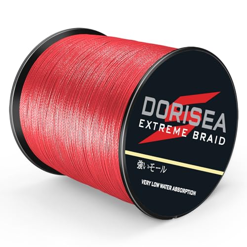 DORISEA Extreme Braid geflochtene Angelschnur, 100 % PE, 300 m, 2,7–136 kg getestet, Rot, 13,6 kg/0,26 mm von Dorisea