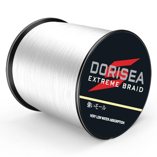 DORISEA Extreme Braid geflochtene Angelschnur, 100 % PE, 300 m, 2,7–250 kg getestet, abriebfest, unglaubliche Superline, kein Dehnen, kleiner Durchmesser, Weiß, 4,5 kg/0,14 mm von Dorisea