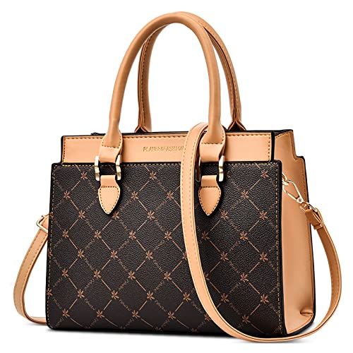 DORRISO Damen Handtasche Mode Gittermuster Design Schultertasche Umhängetasche Casual Reise Handtasche PU Leder Top Griff Tasche für Frauen Braun DORRISO Damen Handtasche Mode Gittermuster Design Schultertasche Umhängetasche Casual Reise Handtasche PU Leder Top Griff Tasche für Frauen Braun von DORRISO