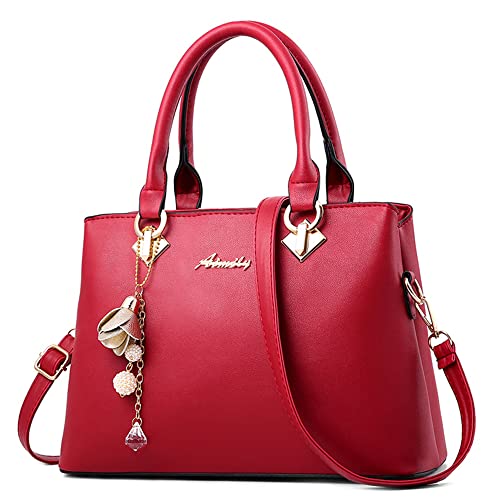 DORRISO Damen Handtasche Mode Hängende Glocken Umhängetasche Abnehmbarem Schulterriemen Casual Elegantes Top Griff Design Tasche für Frauen Rotes B DORRISO Damen Handtasche Mode Hängende Glocken Umhängetasche Abnehmbarem Schulterriemen Casual Elegantes Top Griff Design Tasche für Frauen Rotes B von DORRISO