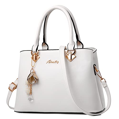 DORRISO Damen Handtasche Mode Hängende Glocken Umhängetasche Abnehmbarem Schulterriemen Casual Elegantes Top Griff Design Tasche für Frauen Weiß DORRISO Damen Handtasche Mode Hängende Glocken Umhängetasche Abnehmbarem Schulterriemen Casual Elegantes Top Griff Design Tasche für Frauen Weiß von DORRISO