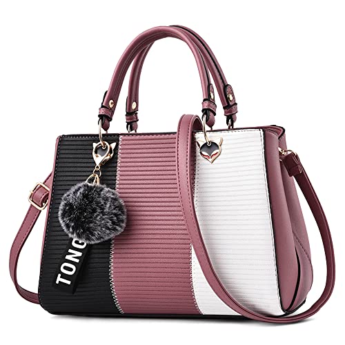 DORRISO Damen Handtasche Mode Pompons Anhänger Umhängetasche Elegantes Casual Reise Handtasche Frauen PU Leder Top Griff TascheRosa DORRISO Damen Handtasche Mode Pompons Anhänger Umhängetasche Elegantes Casual Reise Handtasche Frauen PU Leder Top Griff TascheRosa von DORRISO