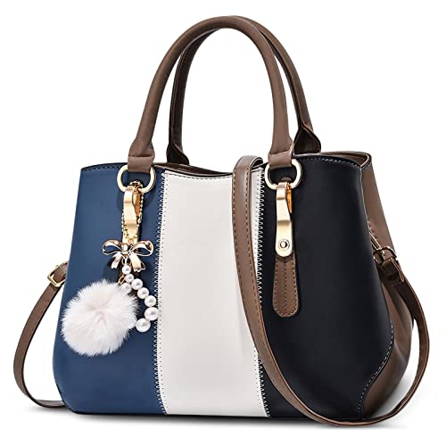 DORRISO Damen Handtasche Mode Pompons Anhänger Umhängetasche Elegantes Casual Reise Handtasche Frauen Tote Henkeltasche Top-Griff Citytasche Blau DORRISO Damen Handtasche Mode Pompons Anhänger Umhängetasche Elegantes Casual Reise Handtasche Frauen Tote Henkeltasche Top-Griff Citytasche Blau von DORRISO