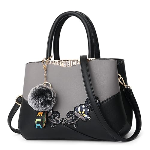 DORRISO Damen Handtasche Mode Stickdesign Schultertasche Große Kapazität Umhängetasche Casual Reise Handtasche PU Leder Top Griff Tasche für Frauen Grau B DORRISO Damen Handtasche Mode Stickdesign Schultertasche Große Kapazität Umhängetasche Casual Reise Handtasche PU Leder Top Griff Tasche für Frauen Grau B von DORRISO