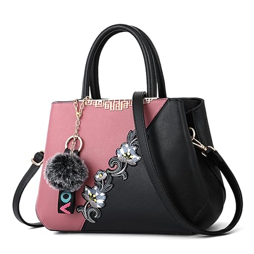 DORRISO Damen Handtasche Mode Stickdesign Schultertasche Große Kapazität Umhängetasche Casual Reise Handtasche PU Leder Top Griff Tasche für Frauen Rosa A DORRISO Damen Handtasche Mode Stickdesign Schultertasche Große Kapazität Umhängetasche Casual Reise Handtasche PU Leder Top Griff Tasche für Frauen Rosa A von DORRISO