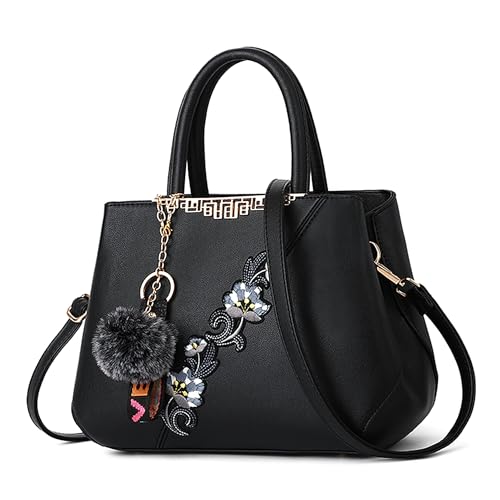 DORRISO Damen Handtasche Mode Stickdesign Schultertasche Große Kapazität Umhängetasche Casual Reise Handtasche PU Leder Top Griff Tasche für Frauen Schwarz A DORRISO Damen Handtasche Mode Stickdesign Schultertasche Große Kapazität Umhängetasche Casual Reise Handtasche PU Leder Top Griff Tasche für Frauen Schwarz A von DORRISO