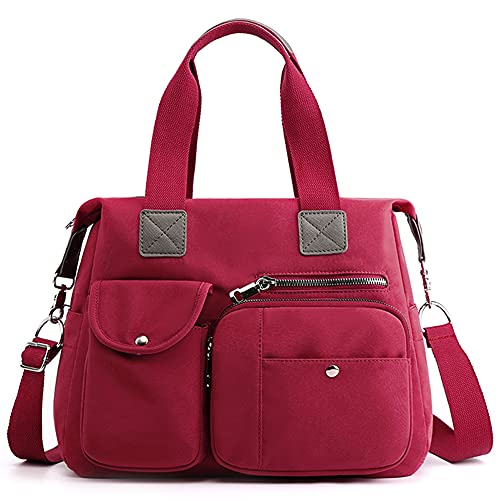 DORRISO Damen Handtasche Umhängetasche Schultertasche Casual Umhängetaschen Groß Kapazität Schultertasche Damen Reise Arbeit Lässig Täglich Leinwand Handtasche Rot von DORRISO