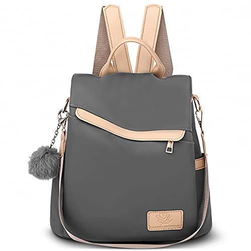 DORRISO Damen Rucksack wasserdichte PU Leder Nylon Schultaschen Anti-Diebstahl Tagesrucksack Schultertaschen Reisetasche Outdoor Leichtgewicht Frauen Umhängetaschen Handtasche Grau von DORRISO