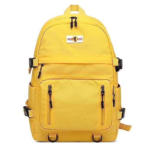 DORRISO Damen und Herren Rucksack Modern Schulrucksack für 14 Zoll Laptop mit USB Ladeanschluss Mehrere Taschen für Reisen Draussen Lässig Täglich Wasserdicht Nylon Studenten Rucksack Gelb von DORRISO