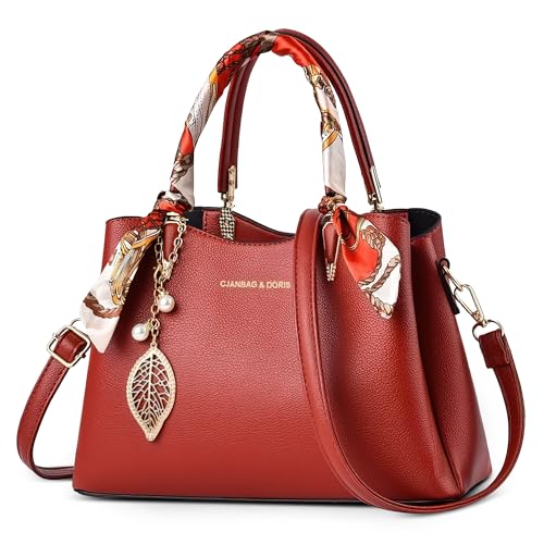 DORRISO Elegant Damen Handtasche Große Kapazität Schultertasche mit Einzigartigem Anhänger Umhängetasche Tasche Tote für Wandern Urlaub Einkaufen Reise PU Leder Damen Kuriertaschen Rot DORRISO Elegant Damen Handtasche Große Kapazität Schultertasche mit Einzigartigem Anhänger Umhängetasche Tasche Tote für Wandern Urlaub Einkaufen Reise PU Leder Damen Kuriertaschen Rot von DORRISO