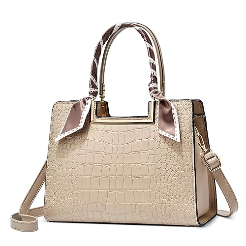 DORRISO Elegant Damen Handtasche Mode Henkeltasche mit Schal Schick Klassische Textur für Urlaub Business Nachmittagstee Einkaufen Reise PU Leder Schultertasche Damen Kuriertaschen Khaki DORRISO Elegant Damen Handtasche Mode Henkeltasche mit Schal Schick Klassische Textur für Urlaub Business Nachmittagstee Einkaufen Reise PU Leder Schultertasche Damen Kuriertaschen Khaki von DORRISO