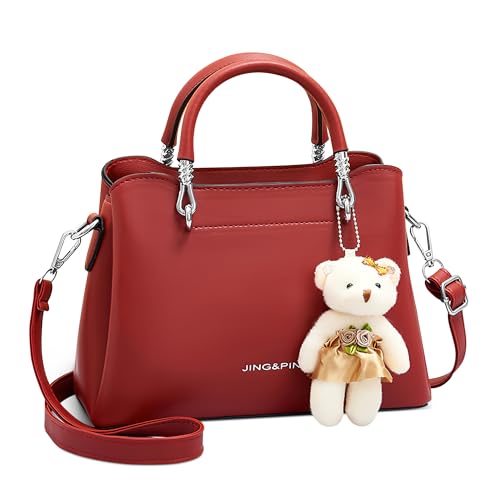 DORRISO Elegant Damen Klein Henkeltasche Mode Umhängetasche Handtasche mit Niedlichem Bären-Anhänger Schultertasche für Reise Einkaufen Arbeit Urlaub Business PU Leder Frauen Tasche Tote Rot DORRISO Elegant Damen Klein Henkeltasche Mode Umhängetasche Handtasche mit Niedlichem Bären-Anhänger Schultertasche für Reise Einkaufen Arbeit Urlaub Business PU Leder Frauen Tasche Tote Rot von DORRISO