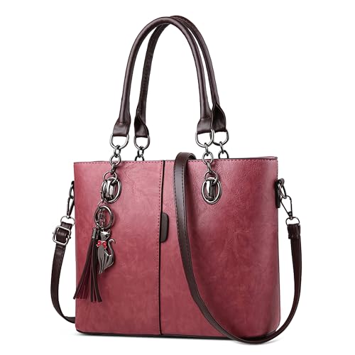 DORRISO Elegant Damen Schultertasche Mode Handtasche Kuriertaschen mit Einzigartigem Anhänger Umhängetasche für Reise Einkaufen Arbeit Urlaub Business Damen PU Leder Henkeltasche Rot A DORRISO Elegant Damen Schultertasche Mode Handtasche Kuriertaschen mit Einzigartigem Anhänger Umhängetasche für Reise Einkaufen Arbeit Urlaub Business Damen PU Leder Henkeltasche Rot A von DORRISO