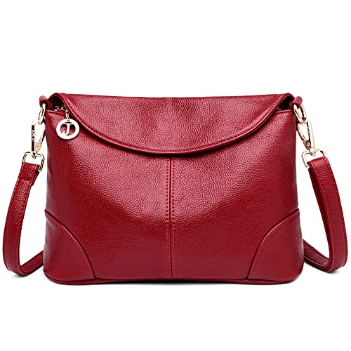 DORRISO Elegant Damen Umhängetasche Frauen Handtasche Schultertasche Casual Umhängetaschen Damen Reise PU Leder Tragbare Umhängetasche Rot von DORRISO