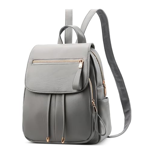 DORRISO Elegante Damen Klein Rucksack Leichte PU Leder Schulrucksäcke Klassische Süßer Tagesrucksack für Reisen Lässig Urlaub Täglich Outdoor Frauen Wasserdicht Rücksack Grau von DORRISO