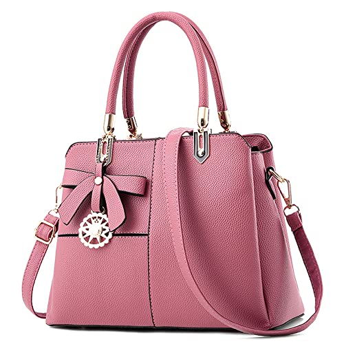 DORRISO Elegantes Damen Handtasche Ornamente Modisches Farbblock-Design Große Kapazität Umhängetasche Abnehmbarem Schulterriemen Casual Top Griff Design Tasche für Frauen Rosa DORRISO Elegantes Damen Handtasche Ornamente Modisches Farbblock-Design Große Kapazität Umhängetasche Abnehmbarem Schulterriemen Casual Top Griff Design Tasche für Frauen Rosa von DORRISO