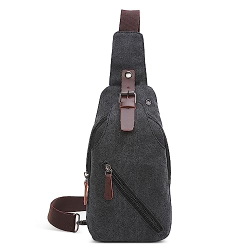 DORRISO Herren Brusttasche Reisen Leichte Sling Bag für 7,9 Zoll iPad mit Kopfhörerloch Schultertasche für Wandern Camping Urlaub Lässig Täglich Leinwand Herren Kleine Schultertasche Schwarz DORRISO Herren Brusttasche Reisen Leichte Sling Bag für 7,9 Zoll iPad mit Kopfhörerloch Schultertasche für Wandern Camping Urlaub Lässig Täglich Leinwand Herren Kleine Schultertasche Schwarz von DORRISO