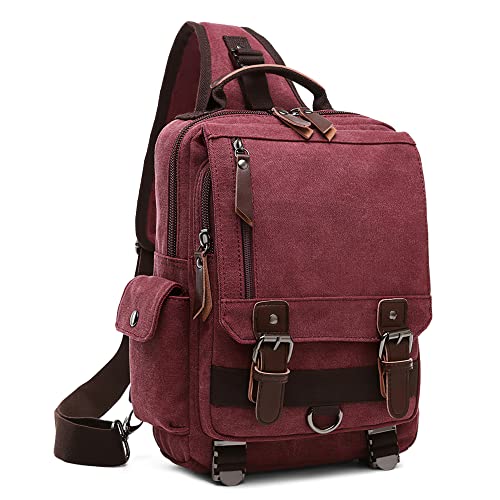 DORRISO Herren Brusttasche Sling Bag Retro Schultertasche Leinwand Schultertaschen Kuriertasche Männer Sporttasche Casual Reise Schule Schultertasche Kuriertasche Rot DORRISO Herren Brusttasche Sling Bag Retro Schultertasche Leinwand Schultertaschen Kuriertasche Männer Sporttasche Casual Reise Schule Schultertasche Kuriertasche Rot von DORRISO