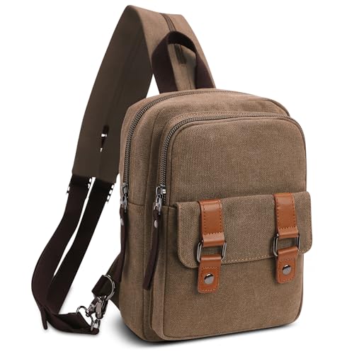 DORRISO Herren Rucksack Damen Klein Tagesrucksäcke Mode Brusttasche Sling Bag Leinwand Schultertaschen Kuriertasche Männer Sporttasche Casual Reise Schule Damen Rucksack Khaki DORRISO Herren Rucksack Damen Klein Tagesrucksäcke Mode Brusttasche Sling Bag Leinwand Schultertaschen Kuriertasche Männer Sporttasche Casual Reise Schule Damen Rucksack Khaki von DORRISO
