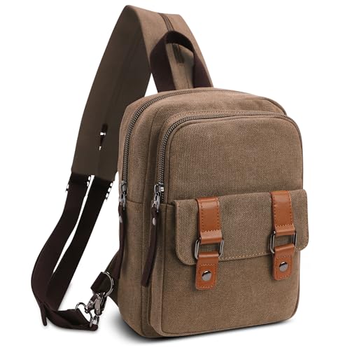 DORRISO Herren Rucksack Damen Klein Tagesrucksäcke Mode Brusttasche Sling Bag Leinwand Schultertaschen Kuriertasche Männer Sporttasche Casual Reise Schule Damen Rucksack Khaki von DORRISO