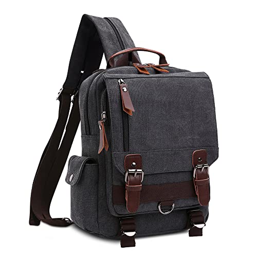 DORRISO Herren Rucksack Klein Tagesrucksäcke Mode Brusttasche Sling Bag Leinwand Schultertaschen Kuriertasche Männer Sporttasche Casual Reise Schule Schultertasche Rucksack Schwarz DORRISO Herren Rucksack Klein Tagesrucksäcke Mode Brusttasche Sling Bag Leinwand Schultertaschen Kuriertasche Männer Sporttasche Casual Reise Schule Schultertasche Rucksack Schwarz von DORRISO