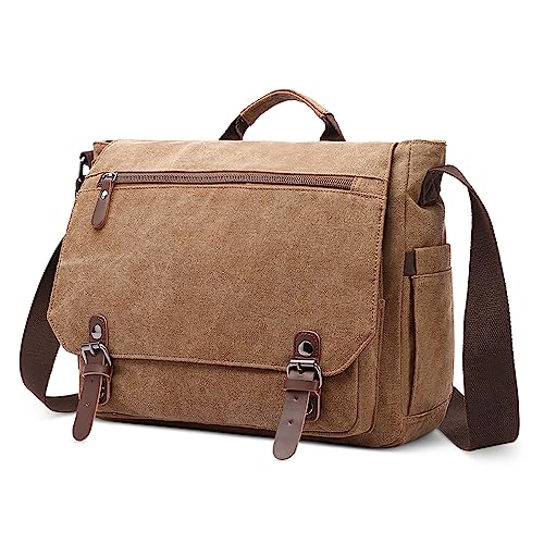 DORRISO Herren Umhängetasche Groß Messenger Bag 14 Zoll Laptoptasche für Herren mit Griff Vintage Schultertasche für Urlaub Lässig Geschäftsreise Täglich Canvas Herren Kuriertasche Braun DORRISO Herren Umhängetasche Groß Messenger Bag 14 Zoll Laptoptasche für Herren mit Griff Vintage Schultertasche für Urlaub Lässig Geschäftsreise Täglich Canvas Herren Kuriertasche Braun von DORRISO